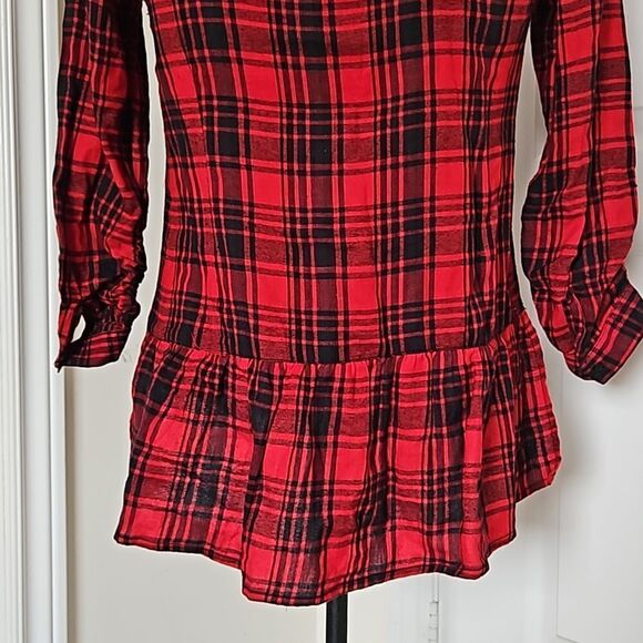 Japana Women's Buffalo Plaid Flannel Long Sleeves Button Down Shirt Medium Red - Picture 5 of 16
